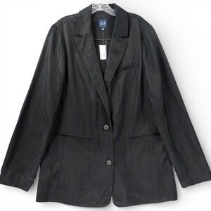 GAP Black TENCEL Blazer Boyfriend Jacket Womens Sz L Tall Tailored Career